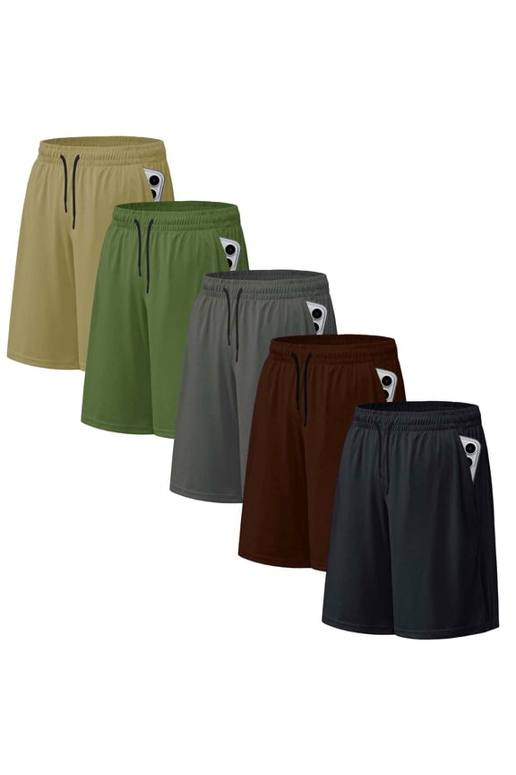 5 Pack Men's Athletic Shorts Mesh Workout Gym Activewear Basketball Shorts 8" Inseam With Pockets