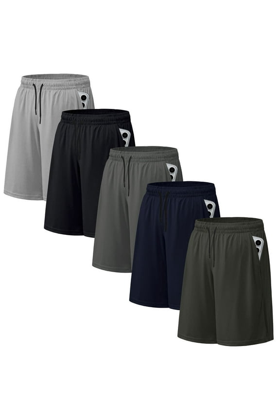 5 Pack Men's Athletic Shorts Mesh Workout Gym Activewear Basketball Shorts 8" Inseam With Pockets