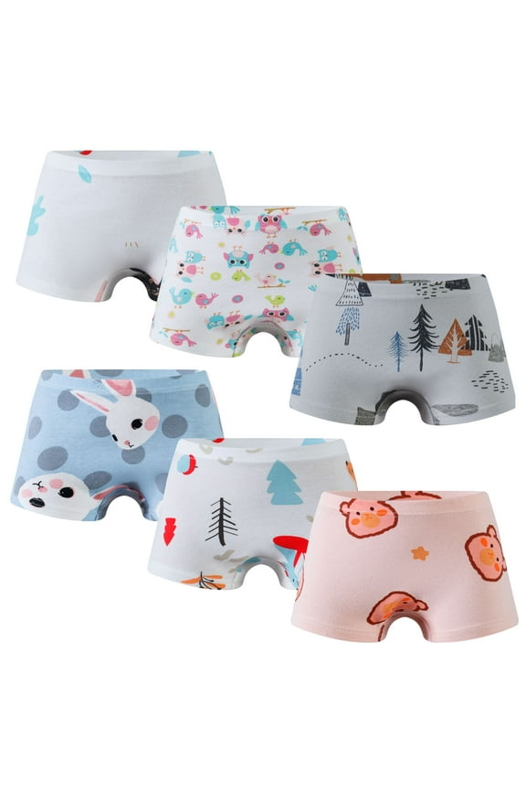 Little Girls' Shorts Panties Boyshort 6 Pack Soft 100% Cotton Underwear Toddler Undies-Wal-Girls01-10