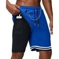 thumbnail image 1 of ASUDESIRE Men's Athletic Shorts 2 in 1 Workout Running Shorts with Reflective Zipper Pockets and Towel Loop-Blue-M, 1 of 8