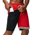 thumbnail image 1 of ASUDESIRE Men's Athletic Shorts 2 in 1 Workout Running Shorts with Reflective Zipper Pockets and Towel Loop-Red-S, 1 of 8