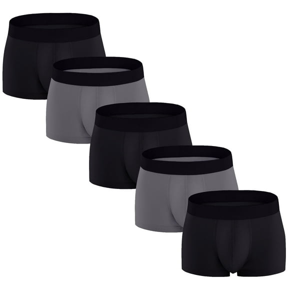 ASUDESIRE Men's Underwear Boxer Briefs Cotton Huge Pouch Trunks Short Leg Underwear 5 Pack Black and Gray-S