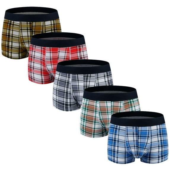 ASUDESIRE Men's Underwear Boxer Briefs Cotton Huge Pouch Trunks Short Leg Underwear 5 Pack Colorful Lattices-M