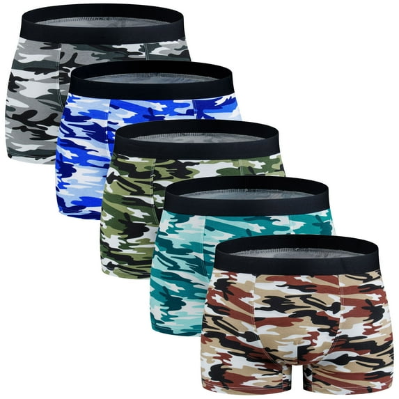 ASUDESIRE Men's Underwear Boxer Briefs Trunks 5 Pack Soft Cotton Low-rise Underpant-Wal-Camouflage-L