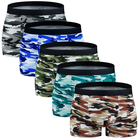 ASUDESIRE Men's Underwear Boxer Briefs Trunks 5 Pack Soft Cotton Low-rise Underpant-Wal-Camouflage-XL