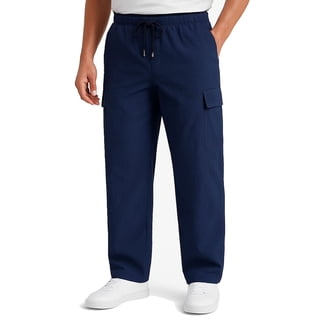 ASUDESIRE Men's Woven Twill Casual Cargo Pants Straight Leg Elastic Waistband Drawstring with 4 Pockets
