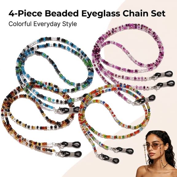 YMWVH 4Pcs Beaded Eyeglass Chains for Women & Girls, Sunglass Holder Strap Around Neck, Acrylic Glasses Hanger Keeper