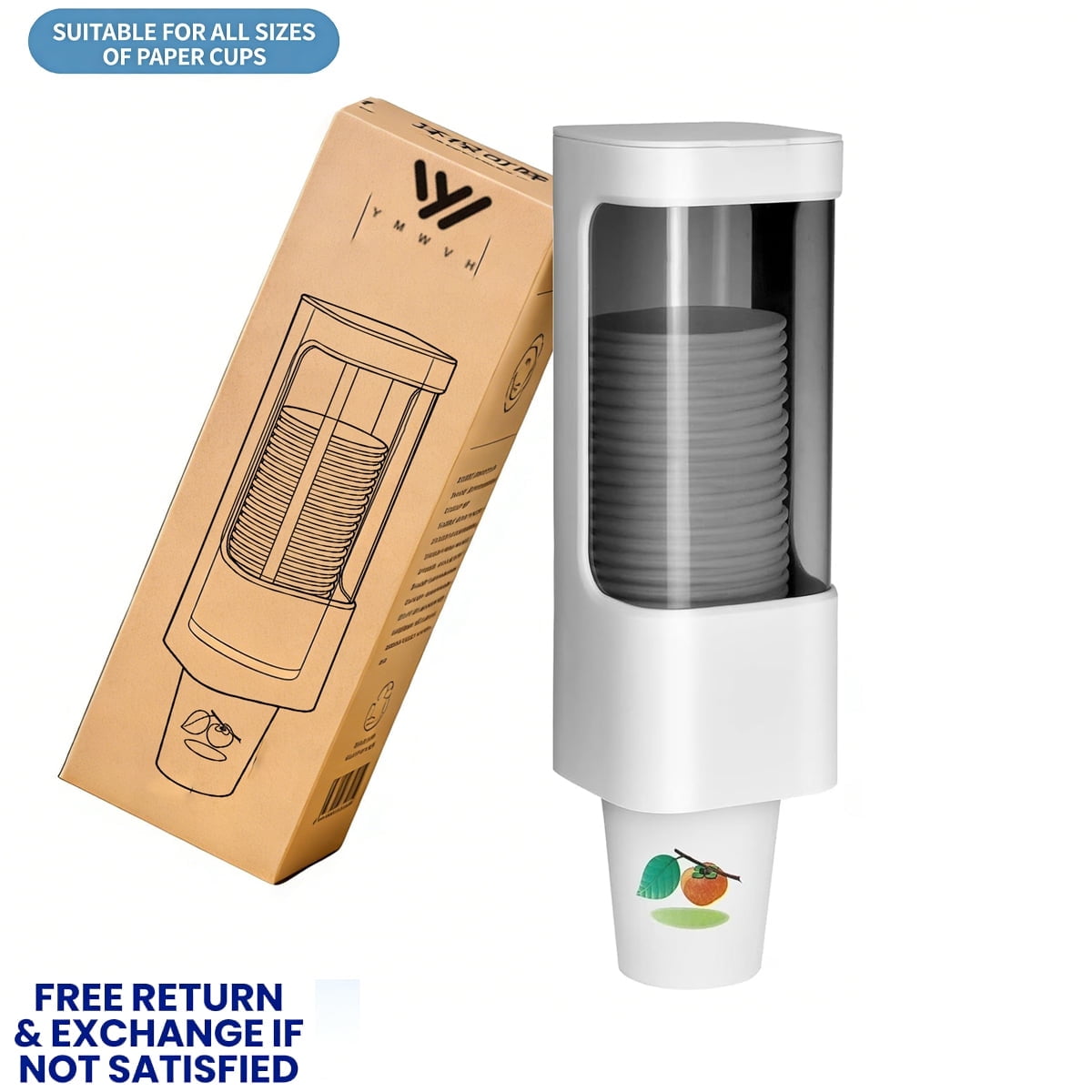 YWMVH Wall-Mounted Cup Dispenser with Lid - 3-5oz Disposable Paper/Plastic  Cup Holder with Adhesive Plate for Home/Office/Hospital/Gym - Walmart.com