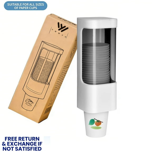 YWMVH Wall-Mounted Cup Dispenser with Lid - 3-5oz Disposable Paper/Plastic Cup Holder with Adhesive Plate for Home/Office/Hospital/Gym