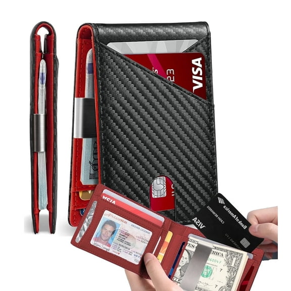 Asunby Men's Slim Leather Wallet with RFID Blocking - Front Pocket Bifold for Small Leather Bifold Men's Front Pocket Wallet