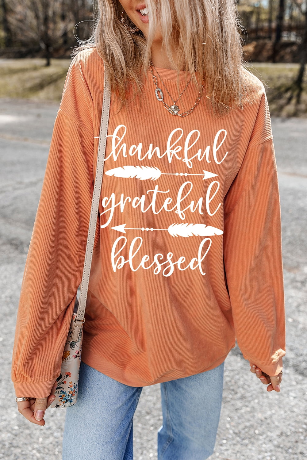Orange Turkey Graphic Corded Baggy Sweatshirt main image 0