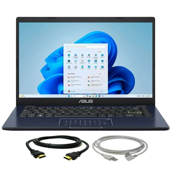 ASUS 14" FHD Laptop Intel Pentium N6000, 4GB RAM, 64GB eMMC + USB A Male - B Male Cable + HDMI Cable