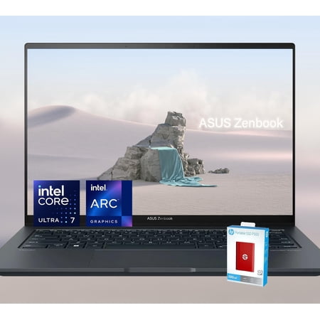 ASUS 14 Zenbook | WUXGA OLED Touch Screen | Intel Core Ultra 7 | AI Boost NPU | 16GB RAM | 1.5TB SSD (1TB SSD withHP P500 512GB Portable SSD) | Backlit Keyboard | 15 Hours Battery Life | Win 11 Pro