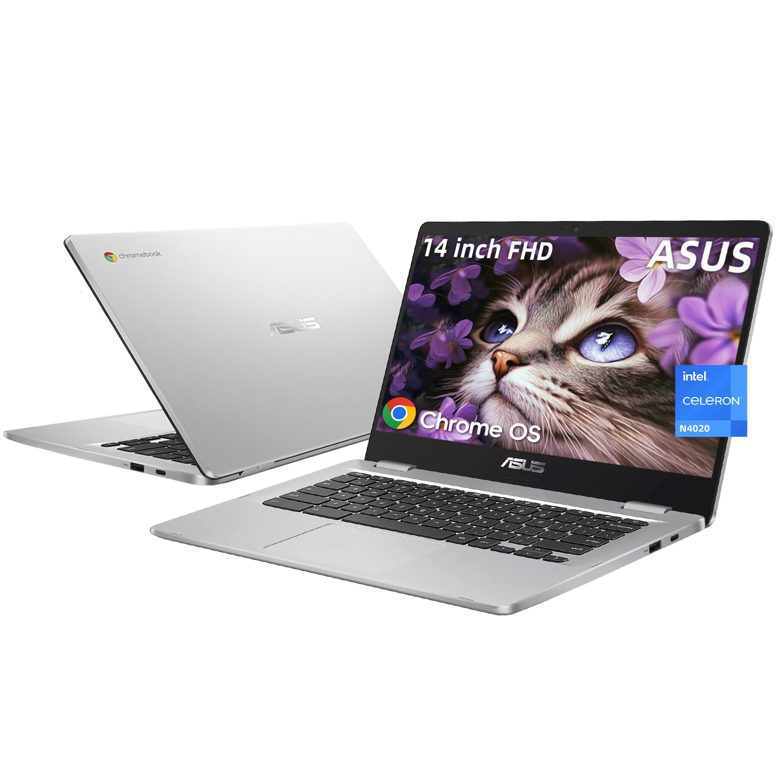 ASUS 14-inch FHD Chromebook, Intel Celeron N4020, 4GB RAM, 128GB eMMC, Anti-Glare Display, 180° Hinge, Chrome OS, Silver
