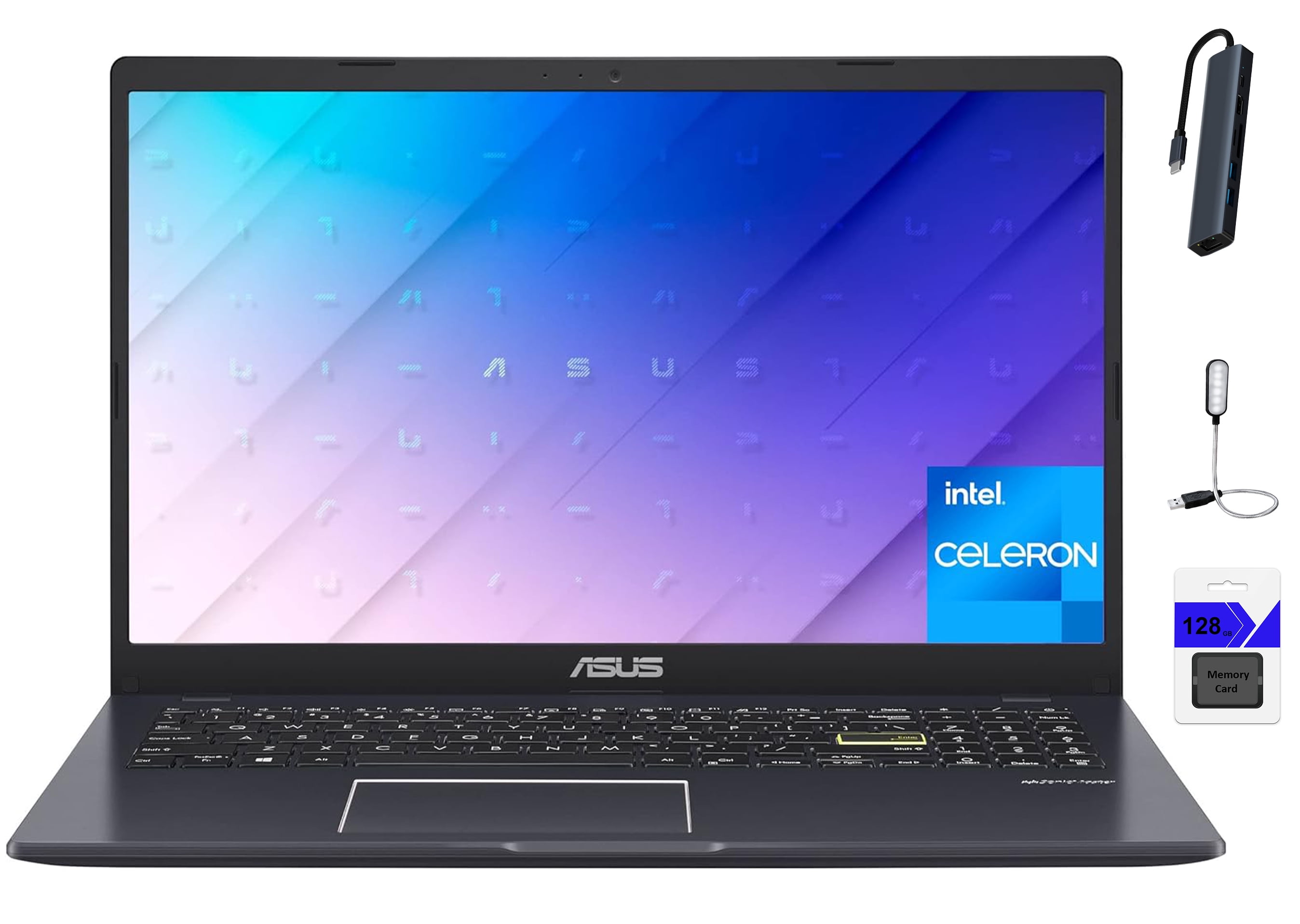 ASUS 15.6" FHD VivoBook Go L510 Ultra Thin Laptop, Intel Celeron N4020, 4GB RAM, 128GB eMMC, 1 Year Office 365 Included, Win11, Backlit Keyboard, 180 Degree Hinge, Black with Mazepoly Accessories