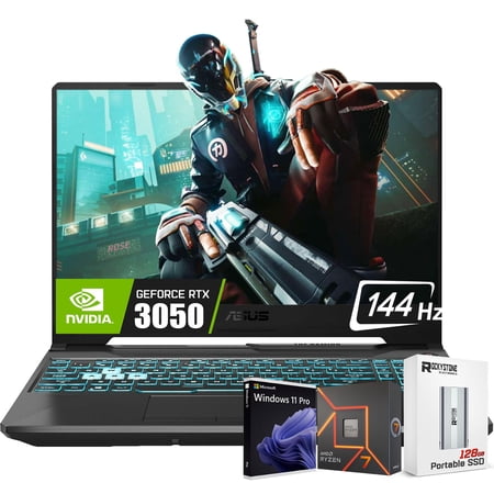 ASUS 2025 TUF A15 15.6'' FHD 144Hz Gaming Laptop, 8-Core AMD Ryzen 7-7435HS, Nvidia Geforce RTX 3050 Graphics, 32GB DDR5 RAM, 2TB SSD, Backlit KB, Wi-Fi 6, Win11 Pro, W/Portable SSD