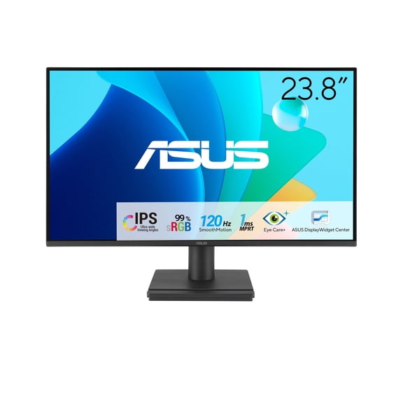 ASUS 24 (23.8-inch viewable) 1080P VA249HG Eye Care Monitor IPS, Full HD, 99% sRGB, Frameless, 120Hz, Adaptive-Sync, 1ms, HDMI, VGA, Low Blue Light, Flicker Free, Wall Mountable, 3 yr Warranty