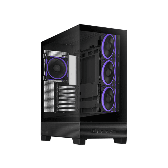 ASUS A31 PLUS Black ATX Case offers a panoramic glass design, supports 360mm radiators and 380mm graphics cards, includes four pre-installed ARGB fans, and offers hidden BTF connectors.