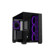 ASUS A32 PLUS Black ATX gaming PC case, support 360mm radiators and 420mm graphics cards, dual-chamber chassis for independent cooling zones, four pre-installed ARGB fans and clean cable management