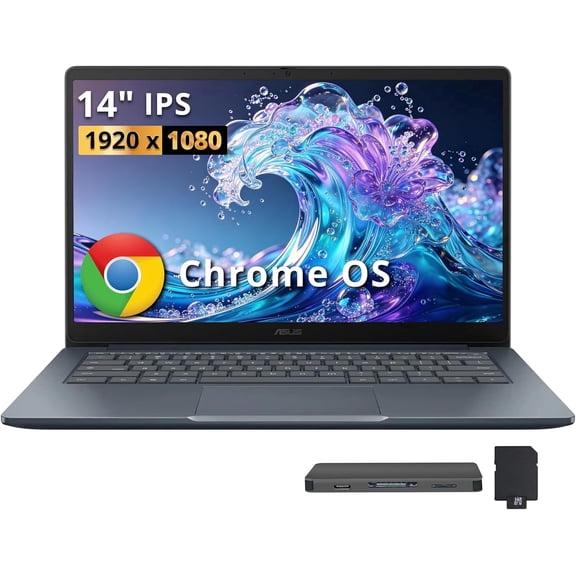 ASUS CX14 14" FHD Chromebook Laptop, Intel Celeron N50,4GB Memory, 224GB Storage(64GB eMMC+160GB Docking Station Set), Intel UHD Graphics, 720p HD Camera, WiFi 6, Chrome OS,Dusk Gray