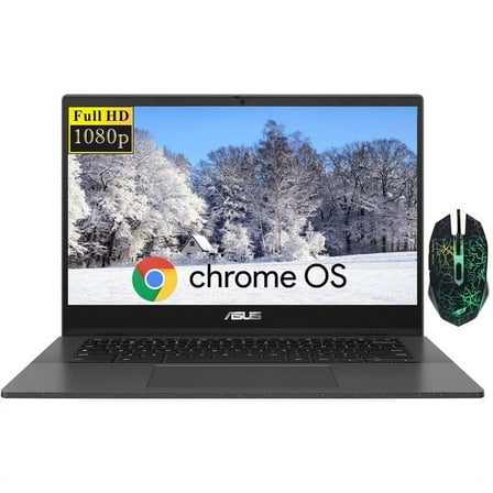 ASUS Chromebook CM1402 14" FHD Laptop,MediaTek Kompanio 520,4GB LPDDR4x-3600 MHz RAM,192GB Storage(64GB eMMC+128GB Micro SD),HD Webcam,WiFi 6,Bluetooth,Chrome OS,Gravity Gray