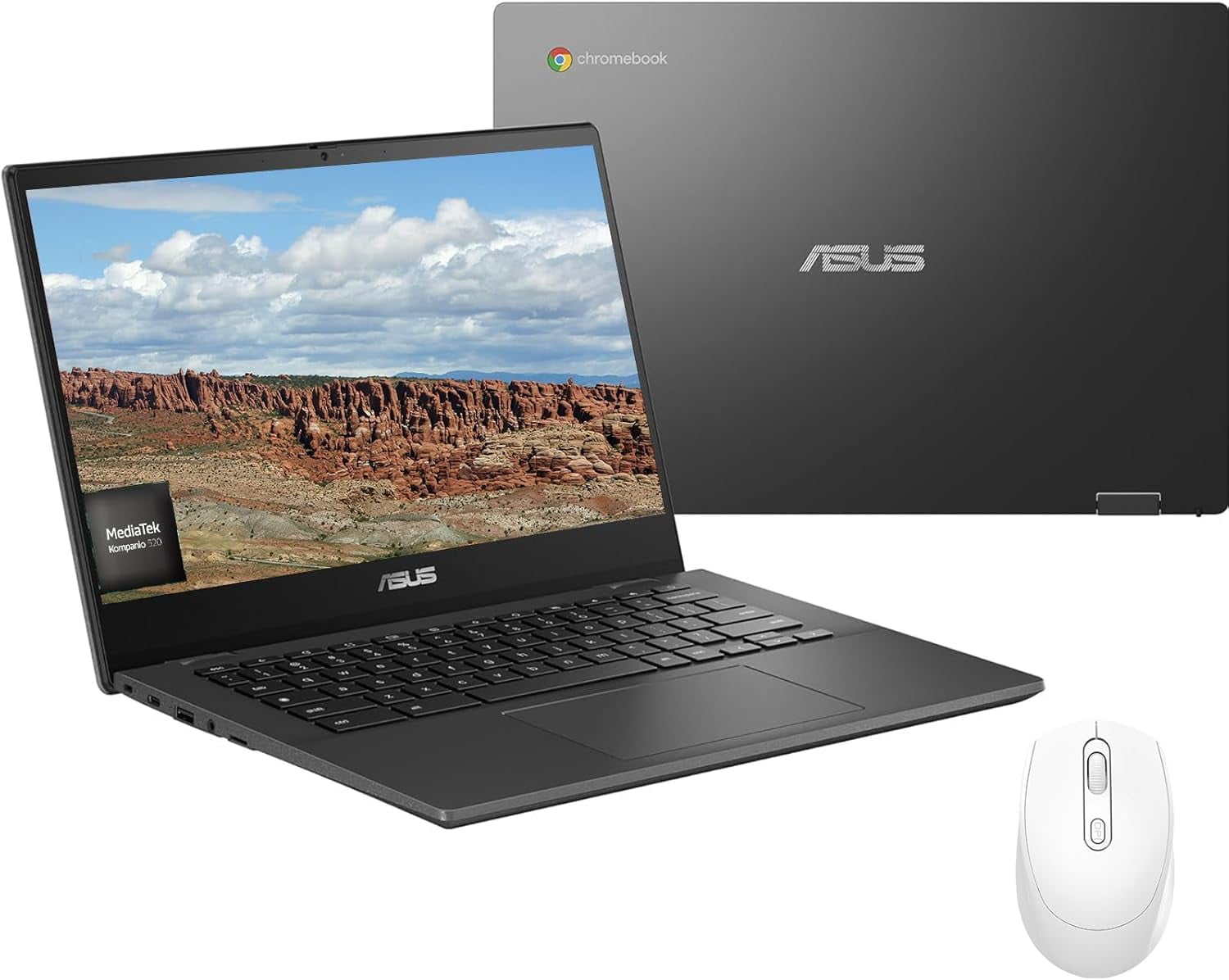 ASUS Chromebook CM1402 14" Student Laptop, MediaTek Kompanio 520, MediaTek Integrated Graphics, 4 GB Memory, 64 GB eMMC, Chrome OS