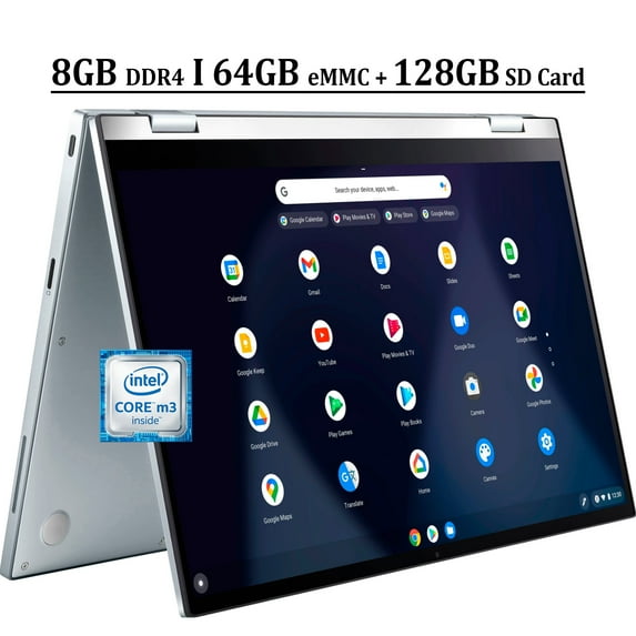 ASUS Chromebook Flip C433 14 2-in-1 Business Laptop 14" FHD IPS Touchscreen Intel Core M3-8100Y Processor 8GB DDR4 64GB eMMC + 128GB SD Card Intel UHD Graphics 615 USB-C Webcam Chrome OS Silver
