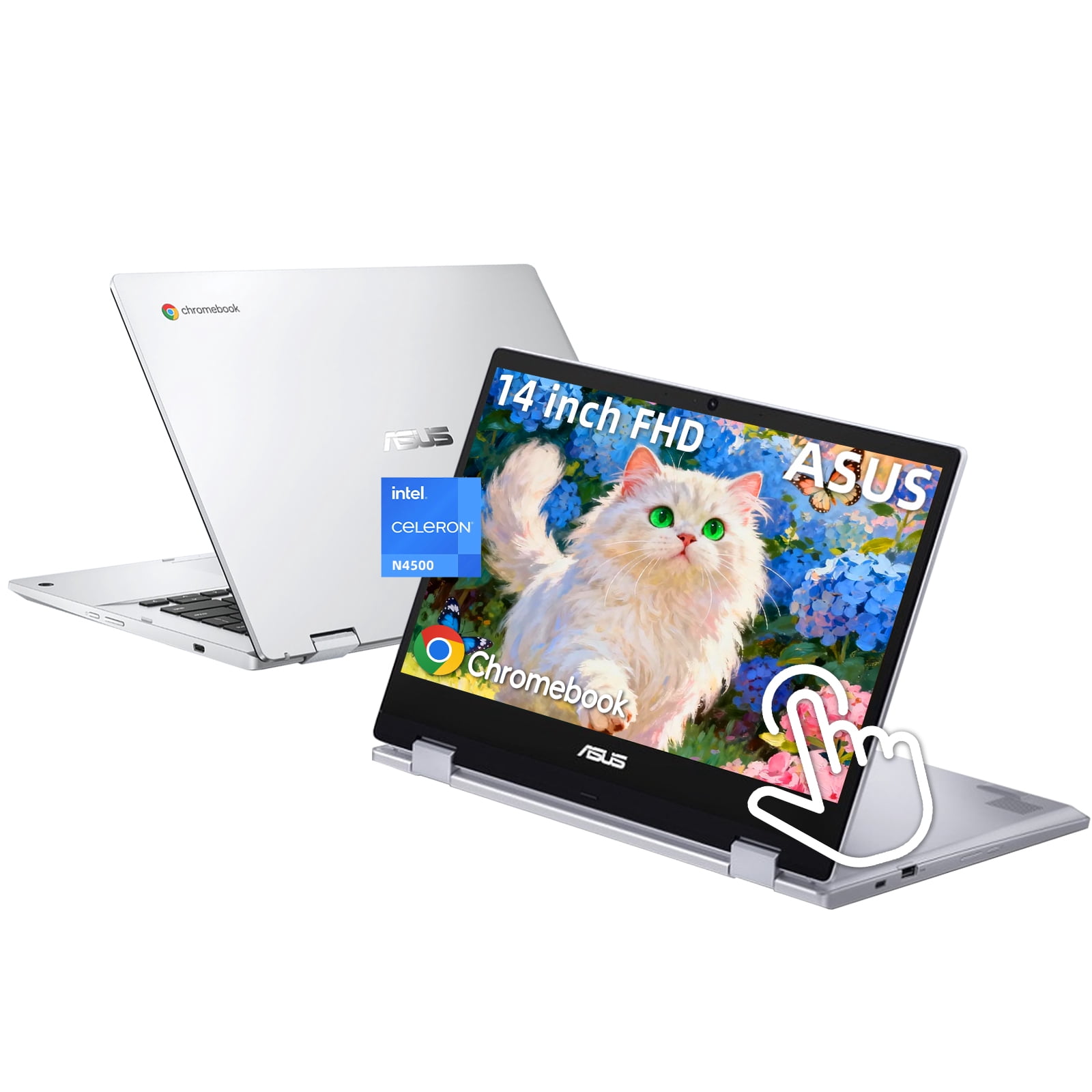 ASUS Chromebook Flip CX1 14" 2-in-1 Chromebook Laptop – Full HD Touchscreen, Intel Celeron N4500, 8GB RAM, 128GB eMMC, Chrome OS, MIL‑STD 810H Durability, Spill‑Resistant Keyboard, Silver