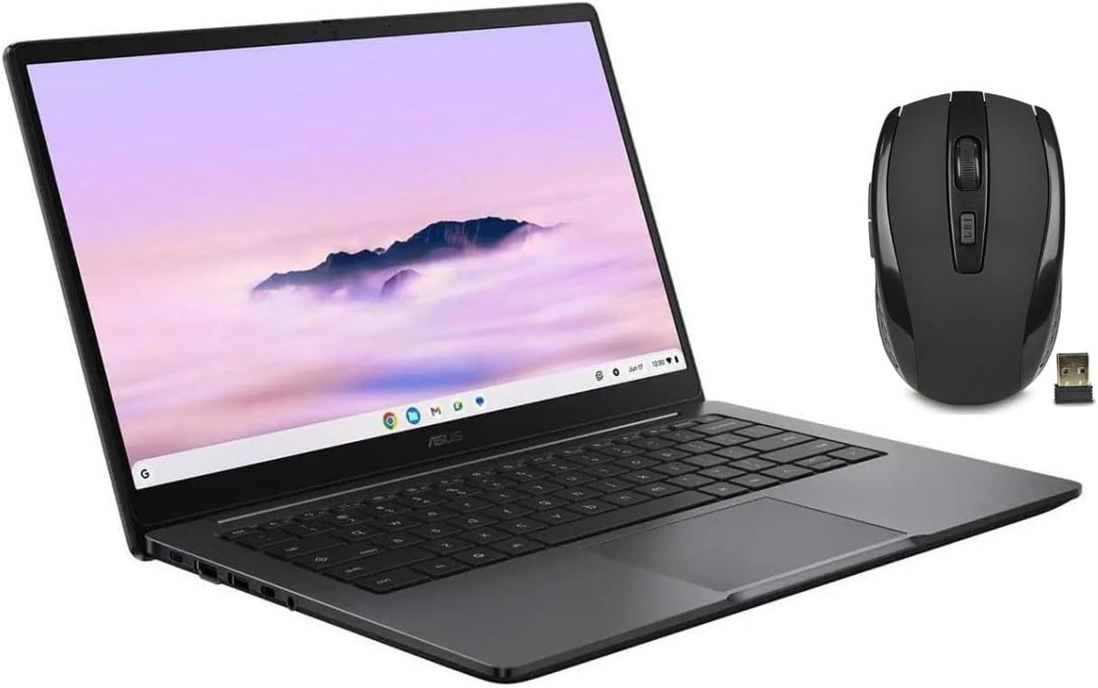 ASUS Chromebook Plus CX 14" FHD Touchscreen Laptop with Google AI|Intel Core 3 N355 Processor|Intel UHD Graphics|Gray| 8GB RAM DDR5 | 256GB SSD | Chrome OS | Bundle with Wireless Mouse