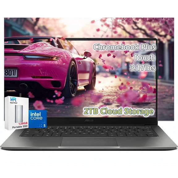 ASUS Chromebook Plus CX34 Touchscreen Laptop Intel i5-1335U - 8GB RAM 128GB UFS+128G SSD Card+2TB Cloud Storage -14inch FHD Display -Goole AI Laptop School Students Kids 8-12