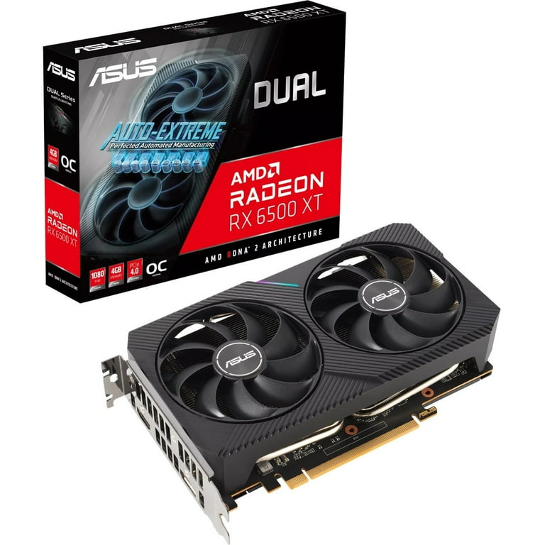 ASUS Dual Radeon RX 6500 XT OC Edition - Graphics card - Radeon RX 6500 XT - 4 GB GDDR6 - PCIe 4.0 - DisplayPort, HDMI ASUS Dual Radeon RX 6500 XT OC Edition - Graphics card - Radeon RX 6500 XT - 4 GB GDDR6 - PCIe 4.0 - DisplayPort, HDMI