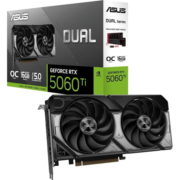 ASUS Dual NVIDIA GeForce RTX 5060 Ti 16GB GDDR7 OC Edition Graphics Card, (PCIe 5.0, DLSS 4, HDMI 2.1b, DisplayPort 2.1b, 2.5-Slot, Axial-tech Fan, 0dB Technology)