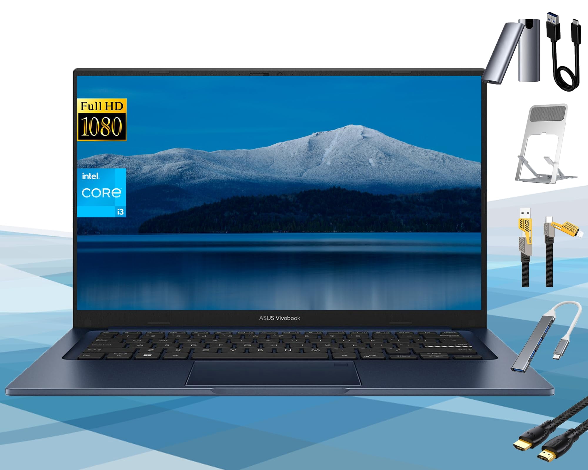 ASUS Laptop Computer, 14'' FHD Display Laptops for Business & School, Intel Core i3-1215U, 16GB RAM, 1TB SSD+128GB External SSD, Windows 11 Pro, Wi-Fi, Webcam, USB-C, Fast Charge, RK Bundle