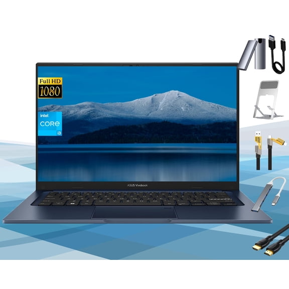 ASUS Laptop Computer, 14'' FHD Display Laptops for Business & School, Intel Core i3-1215U, 16GB RAM, 1TB SSD+128GB External SSD, Windows 11 Pro, Wi-Fi, Webcam, USB-C, Fast Charge, RK Bundle