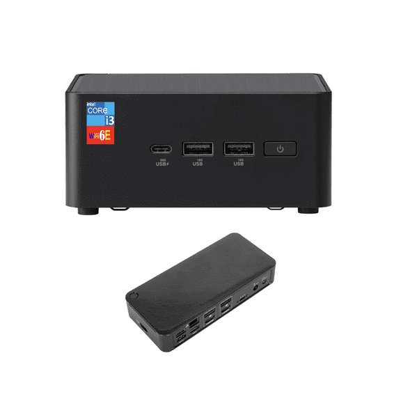 ASUS NUC 14 Pro Mini Desktop (Intel Core 3 100U, Intel Graphics Shared, 16GB DDR5, 256GB PCIe SSD, 2 Thunderbolt 4, WiFi 6E, Bluetooth 5.3, 90W PSU, RJ-45, 2 HDMI, Win 11 Home) w/USB-C Dock