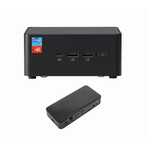 ASUS NUC 14 Pro Mini Desktop (Intel Core 3 100U, Intel Graphics Shared, 16GB DDR5, 256GB PCIe SSD + 500GB HDD, 2 Thunderbolt 4, WiFi 6E, Bluetooth 5.3, 90W PSU, RJ-45, 2 HDMI, Win 11 Pro) w/USB-C Dock