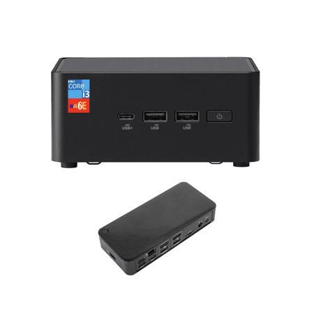 ASUS NUC 14 Pro Mini Desktop (Intel Core 3 100U, Intel Graphics Shared, 16GB DDR5, 512GB PCIe SSD, 2 Thunderbolt 4, WiFi 6E, Bluetooth 5.3, 90W PSU, RJ-45, 2 HDMI, Win 11 Home) w/USB-C Dock