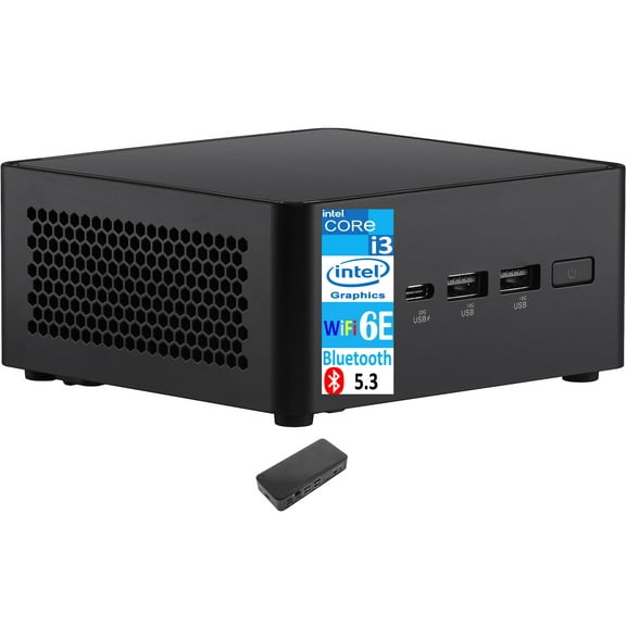 ASUS NUC 14 Pro Slim Mini Desktop (Intel Core 3 100U, Intel Graphics Shared, 16GB DDR5, 512GB PCIe SSD, 2 Thunderbolt 4, WiFi 6E, Bluetooth 5.3, 90W PSU, RJ-45, 2 HDMI, Win 11 Home) w/USB-C Dock