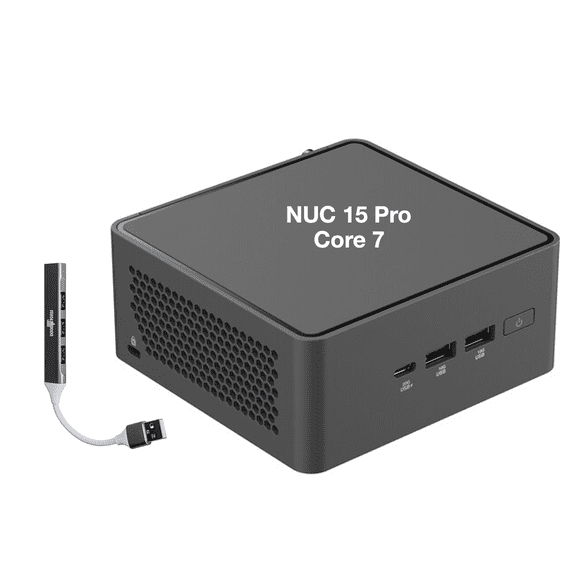 ASUS NUC 15 Pro Tall Kit AI Business Mini Desktop (Intel Core 7 240H, Intel Graphics, 32GB DDR5, 1TB PCIe SSD, 2 Thunderbolt 4, WiFi 7, Bluetooth 5.4, 120W PSU, Win 11 Pro) w/DKZ USB Port Expander