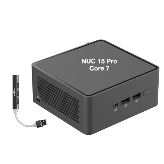 ASUS NUC 15 Pro Tall Kit AI Business Mini Desktop (Intel Core 7 240H, Intel Graphics, 32GB DDR5, 512GB PCIe SSD, 2 Thunderbolt 4, WiFi 7, Bluetooth 5.4, 120W PSU, Win 11 Pro) w/DKZ USB Port Expander