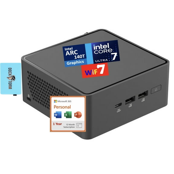 ASUS NUC 15 Pro AI Business Mini Desktop (Intel Ultra 7-255H, Intel Arc 140T, 16GB DDR5, 8TB PCIe SSD, Win 11 Home) w/Microsoft 365 Personal , DKZ USB Port Expander
