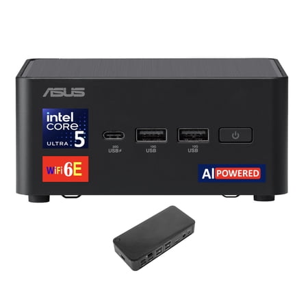 ASUS NUC AI Powered Mini Desktop (Intel Ultra 5-135H, No OS, 8GB DDR5, 1TB PCIe SSD, 2 Thunderbolt 4, WiFi 6E, Bluetooth 5.3, 120W PSU, RJ-45, 2 HDMI, Win 11 Home) w/USB-C Dock