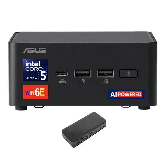 ASUS NUC AI Powered Mini Desktop (Intel Ultra 5-135H, No OS, 8GB DDR5, 1TB PCIe SSD, 2 Thunderbolt 4, WiFi 6E, Bluetooth 5.3, 120W PSU, RJ-45, 2 HDMI, Win 11 Home) w/USB-C Dock