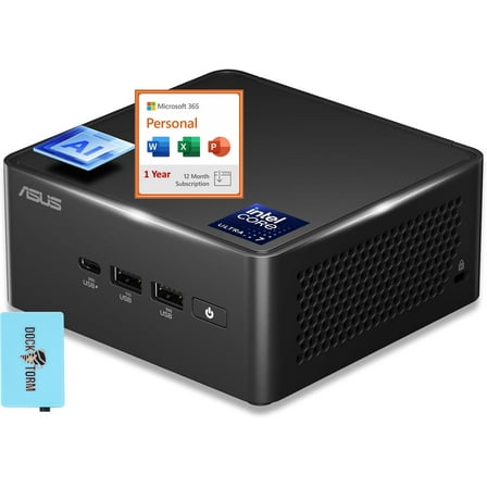 ASUS NUC AI Powered Mini Desktop (Intel Ultra 7- 165H, No OS, 16GB DDR5, 256GB PCIe SSD + 1TB HDD, 2 Thunderbolt 4, WiFi 6E, Bluetooth 5.3, Win 11 Pro) w/Microsoft 365 Personal , DKZ USB Port Expander