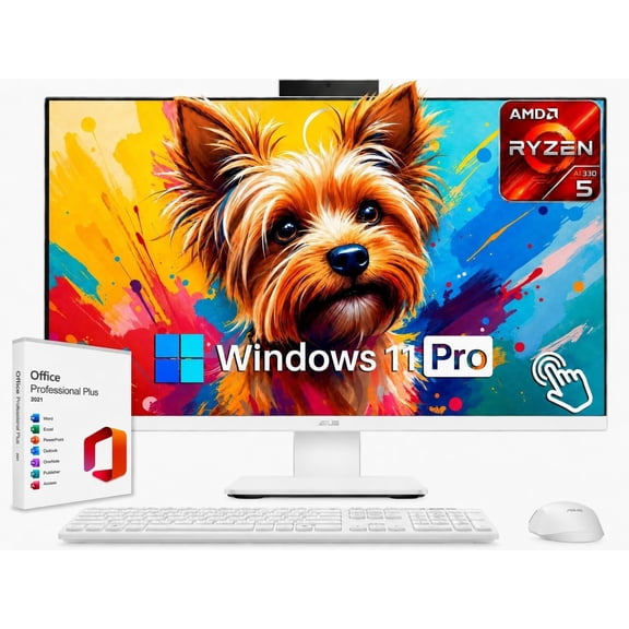 ASUS All in One 27" FHD Touchscreen PC, Ryzen AI 5 330, 16GB DDR5, 1TB SSD, Copilot+ PC, 50 TOPS NPU, Anti-Glare Desktop, Radeon 840M, Wi-Fi 6, Windows 11 Pro, Office 2021, KB & Mouse