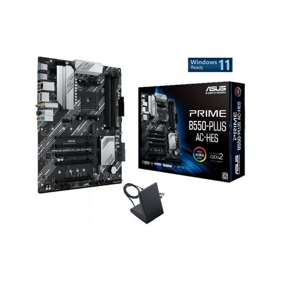 ASUS Prime B550-PLUS AC-HES AMD AM4 (3rd Gen Ryzen) ATX motherboard (dual M.2, PCIe 4.0, WIFI 5, 1 Gb Ethernet, DisplayPort/HDMI, SATA 6 Gbps, USB 3.2 Gen 2 Type-C, front USB 3.2 Gen 1 Type-C