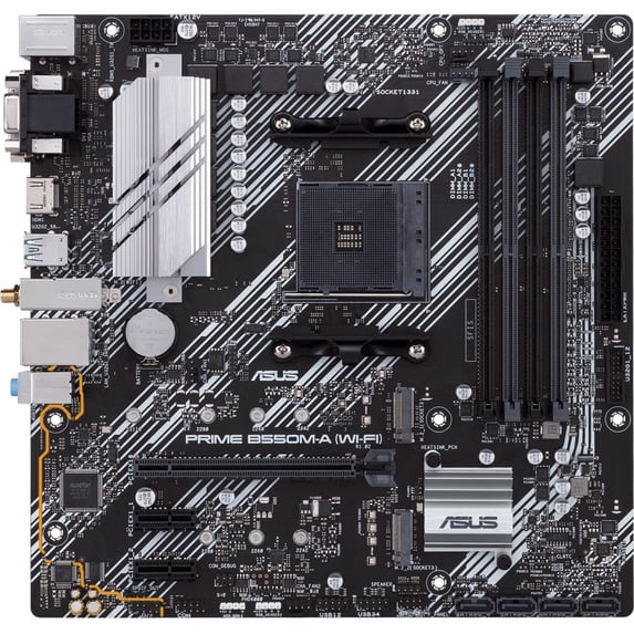 ASUS Prime B550M-A WiFi AMD AM4 (3rd Gen Ryzen™) Micro ATX motherboard (PCIe 4.0, WiFi 6, ECC memory, 1Gb LAN, HDMI 2.1/D-Sub, 4K@60HZ, Addressable Gen 2 RGB header and Aura Sync)