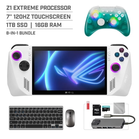 ASUS ROG Ally 1TB SSD Gaming Handheld 7-inch Touchscreen 120Hz FHD 1080p AMD Ryzen Z1 Extreme Processor, Mytrix Black Ice Wireless Pro Controller, Hub, 128GB MicroSD, Keyboard & Mouse, 8 in 1 Bundle