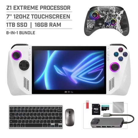 ASUS ROG Ally 1TB SSD Gaming Handheld 7-inch Touchscreen 120Hz FHD 1080p AMD Ryzen Z1 Extreme Processor, Mytrix Zero-Kirin Wireless Pro Controller, Hub, 128GB MicroSD, Keyboard & Mouse, 8 in 1 Bundle