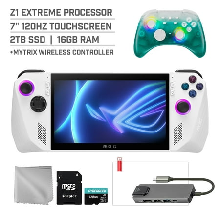 ASUS ROG Ally 2TB SSD Gaming Handheld 7-inch Touchscreen 120Hz FHD 1080p AMD Ryzen Z1 Extreme Processor, Mytrix Black Ice Hall Effect Wireless Pro Controller, Hub, 128GB MicroSD Card, 6 in 1 Bundle